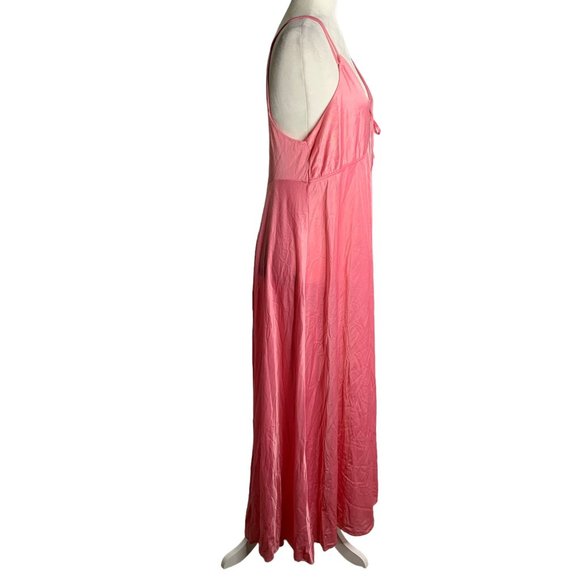 Vintage 70s Nylon Nightgown M Pink Pullover V Neck Spaghetti Straps Low Back - Picture 6 of 6